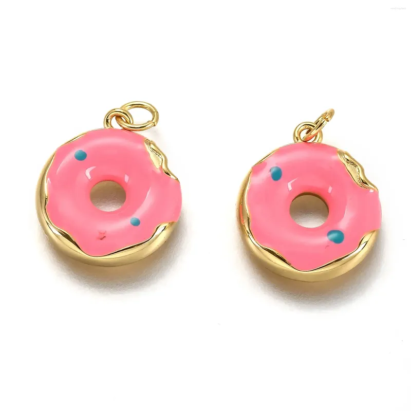 Hänge halsband pandahall 5st rosa donut form mässing emaljhängen med hoppring metall charm för halsband armband smycken