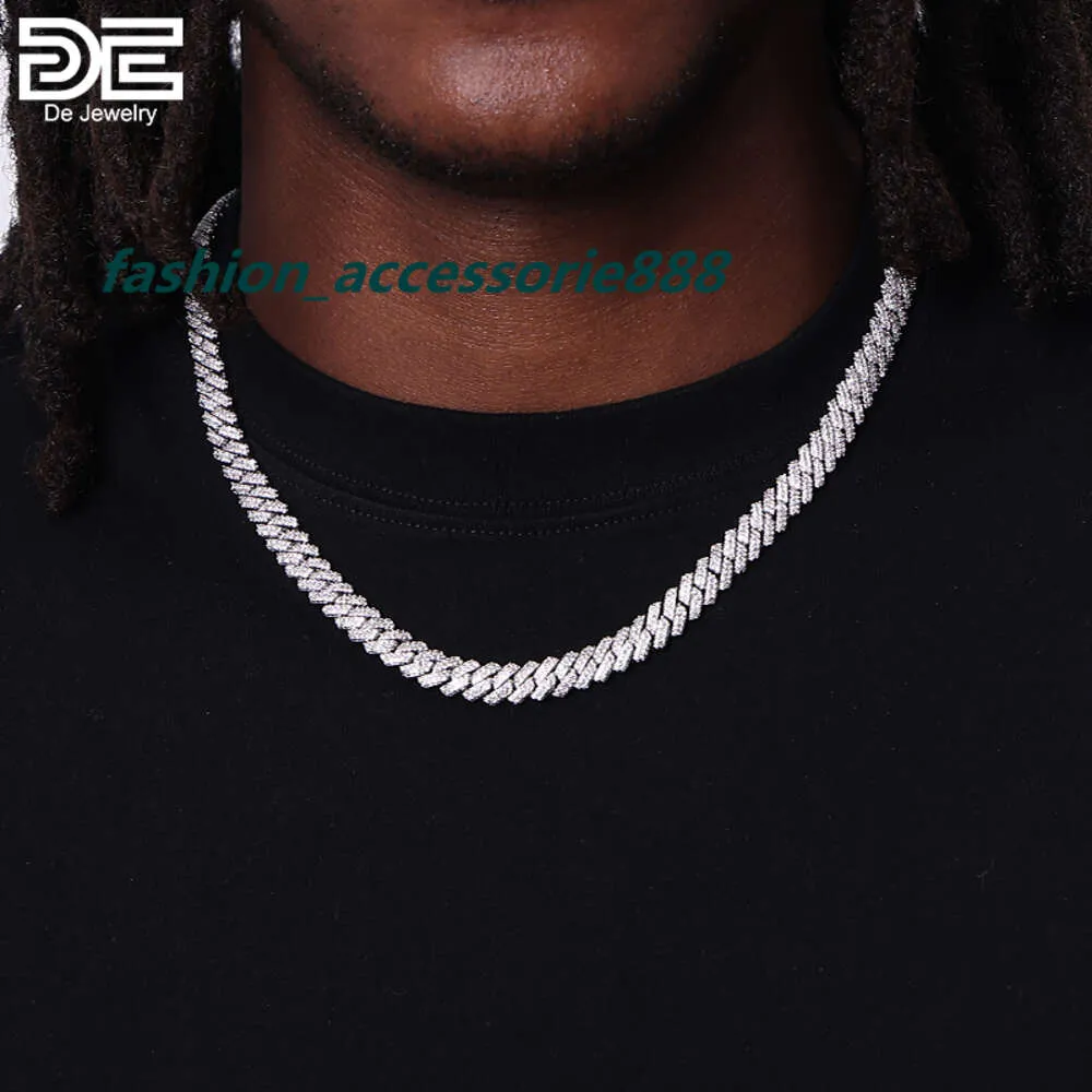 De Hip Hop 925 Sterling Silber Moissanit Schmuck 8mm VVS Kubanische Verbindung Kette Halsketten für Männer Frauen