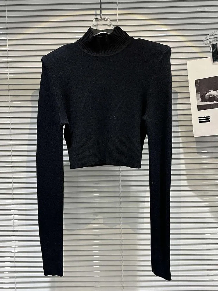 Frauen Pullover Artikel Schwarz Schulter Pad Gestrickte 2023 Herbst Mode Lange Ärmel Rollkragen Pullover Weibliche 11XX6426