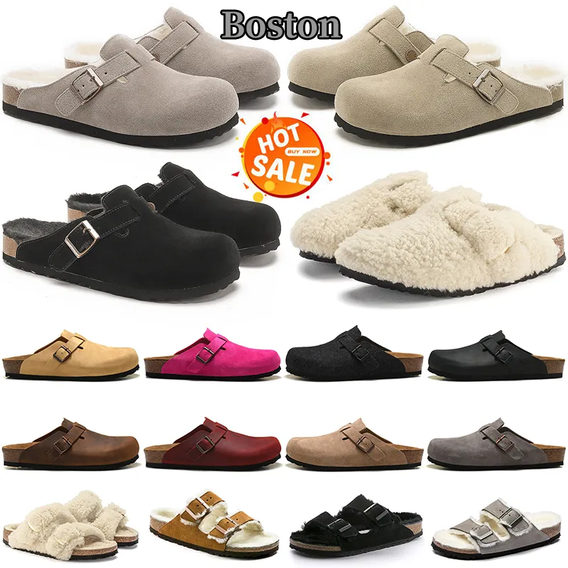 Sandales Boston Clogs Sandal Designer Fourrure Pantoufles Clog Arizona Hommes Femmes Diapositives Noir Blanc Daim Cuir Boucle Sangle Plate-Forme Baskets Falt Slides moins cher