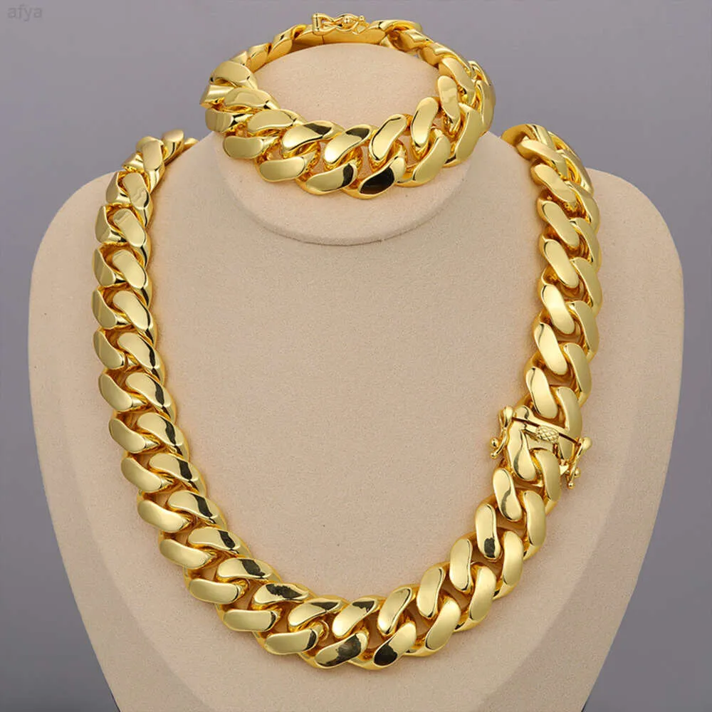 Cadena Cubana Wholesale Hip Hop 14k 18K 24K Real Gold Plated Heavy Solid Miami Cuban Link Chain Necklace For Men