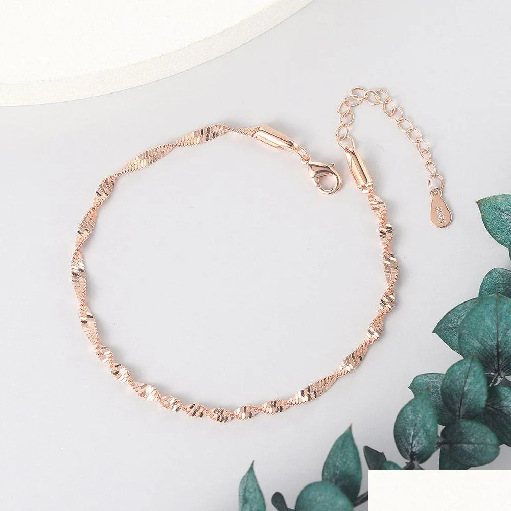 Chain Smooth Exquisite Trendy Wave Twisted Grain Bracelet For Women Rose White Gold Color Fashion Jewelry Birthday Gift Kbh064 Drop Dh Otlbb