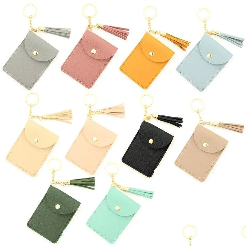 Party Favor Pu Leather Card Holder Ladies Wallet Coin Fashion Keychain Party Favor Wholesale Armband Keyring For Women Tassel Bag Dro DHA6E