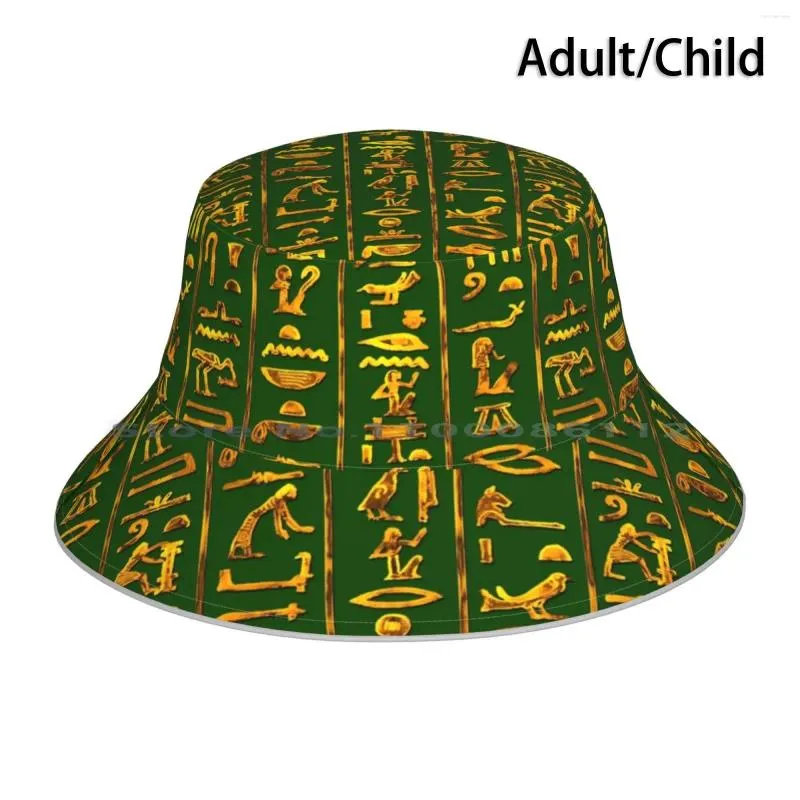 Gold And Green Egyptian Hieroglyphs Beret Puteri Islam With Pharaoh
