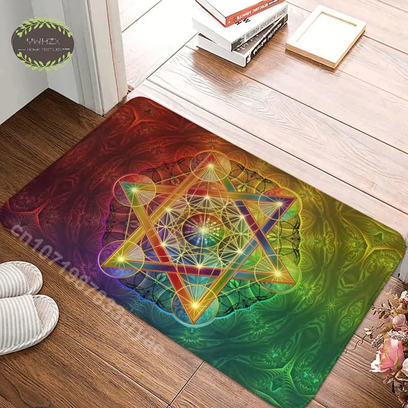 Carpet Metatron's Cube Carpet Merkabah And Flower of Life Front Door Mat Anti-Slip Indoor Welcome Doormat Kitchen Bedroom Bath Rug 231024