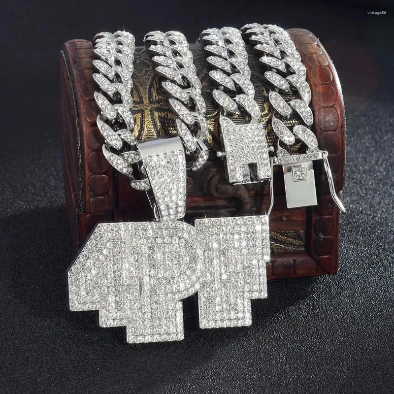 Chaînes ULJ Hommes Femmes Hip Hop 4PF Pendentif Collier Cristal Chaîne Cubaine HipHop Glacé Bling Mode Charme Bijoux