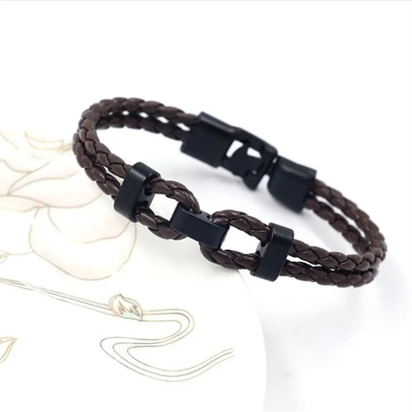 2021 Pulsera de joyería tejida a mano de moda Pulsera de cuerda trenzada de cuero multicapa para hombres Marrón Black205v