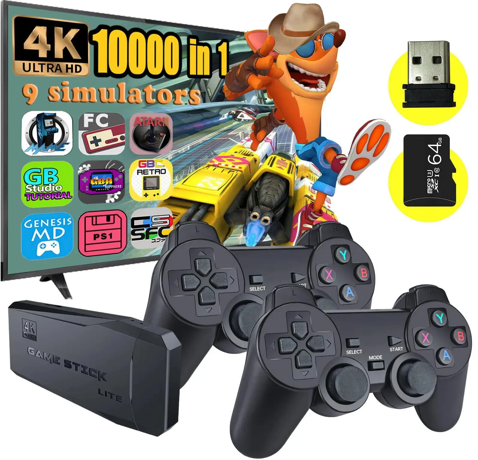 Game Controllers Joysticks 64G Game Stick Lite 4K Built-In 10000 Game Retro Game Console For PS1 GBA Wireless Controller for Gba KID Xmas Gift Drop 231024