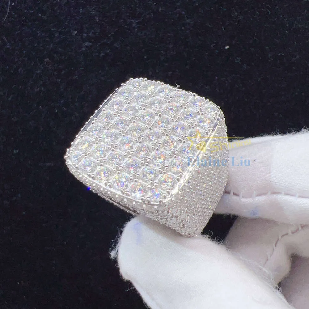 Fabrycznie bezpośrednia sprzedaż srebrna 925 Custom VVS Moissanite lodowany diamentowy hip -hop Pierścienie biżuterii
