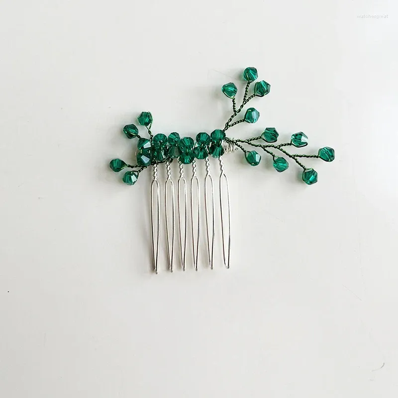 Clips de cheveux Couleur verte Femmes Crystal Combs Bijoux Accessions Décoration de tête Ornement Ornement Tiare Bridal Fabriqué à la main