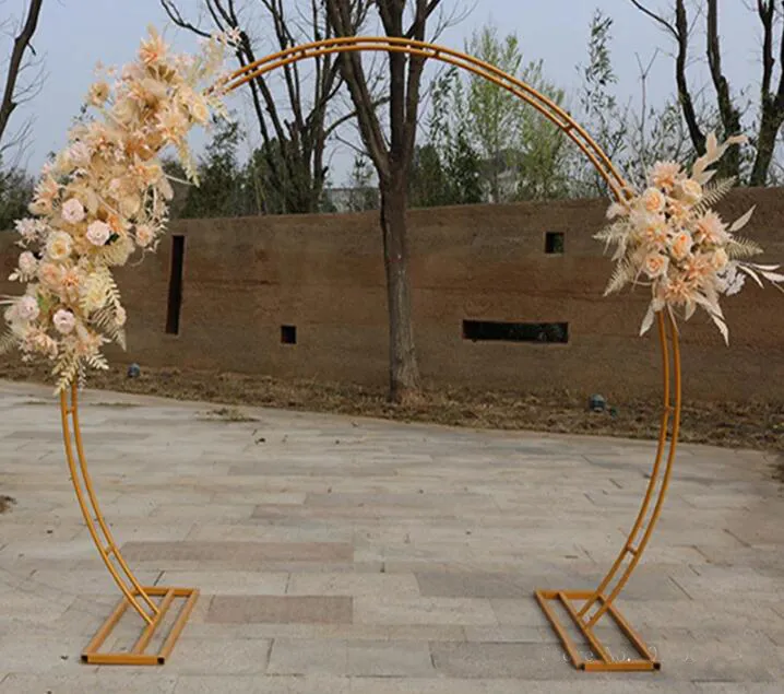 Arco per matrimoni, sfondo per feste, arco in ferro, supporto per fiori, puntelli, doppio anello rotondo, cornice per arco, decorazione per porta ad arco per fiori, 2,2 x 2,6 m