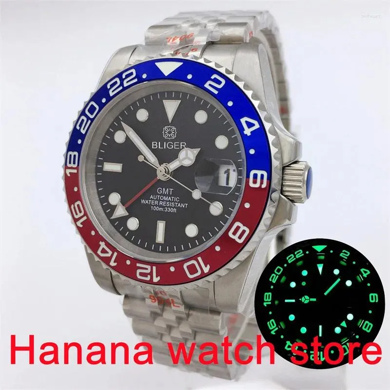 Wristwatches NH34A GMT Automatic Watch 40mm Black Dial Feature Sapphire Glass Luminous Ceramic Bezel NH34 Movement Jubilee Strap