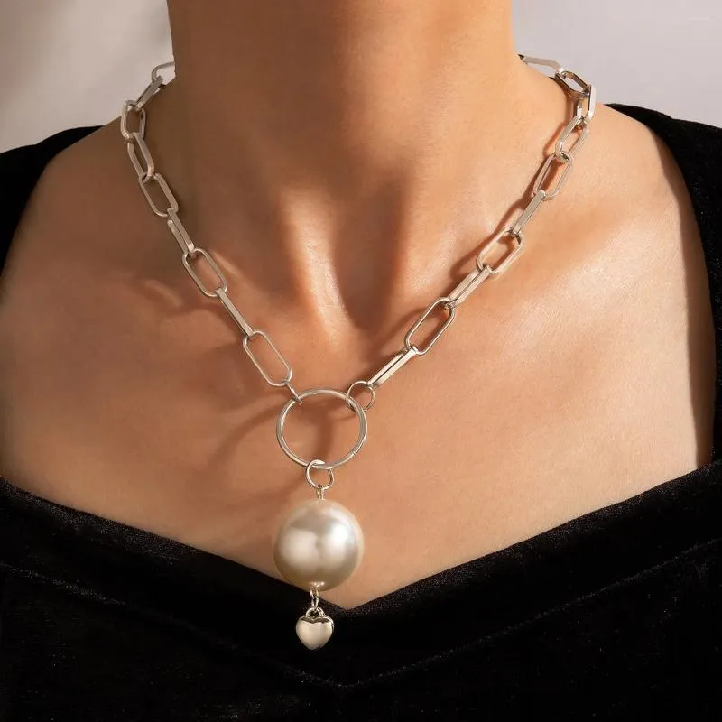 Hänghalsband elegant pärlstenhalsband för kvinnor trendiga silverfärg tjocka kedja choker smycken present krage 20490