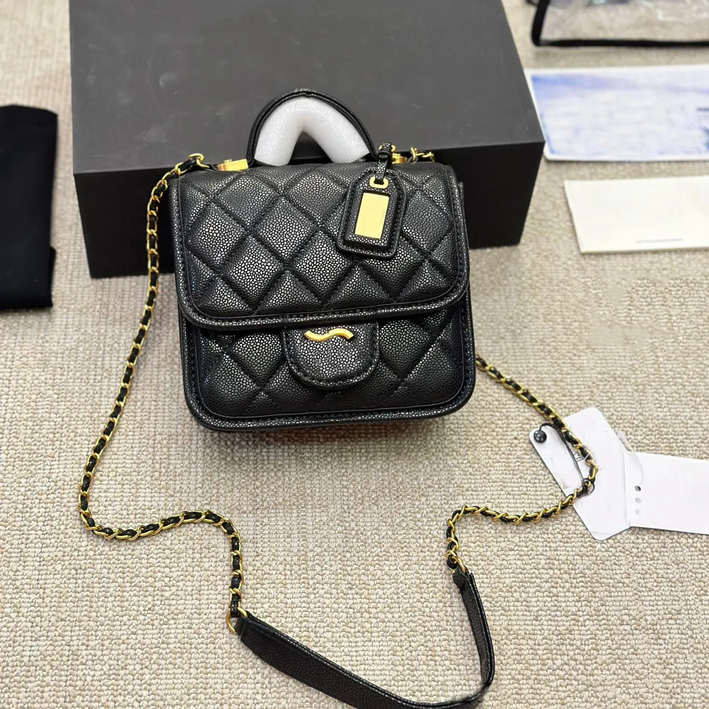Luxury Designer Fish Seed Pattern Tofu Black Crossbody Bag For Women Calfskin Litchi Shoulder Black Crossbody Bag With Hardware Accessories Vintage Handbag With Metal Chain From Helloz 18.66 DHgate.Co...