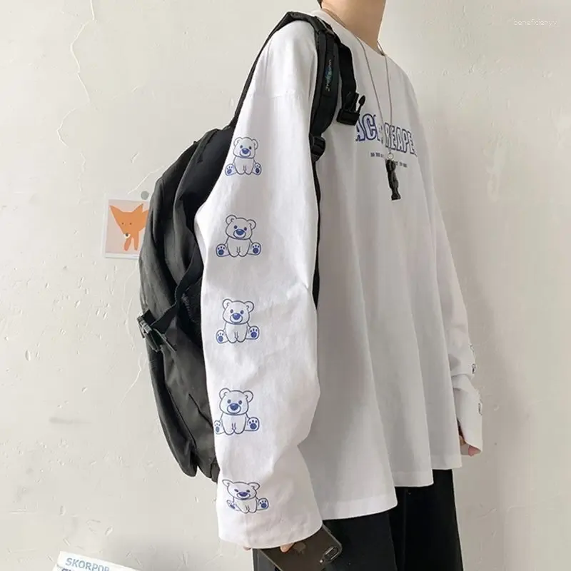 T-shirt da uomo T-shirt a maniche lunghe per uomo Camicia a fondo largo Stile coreano Harajuku Solid Hip Casual Coppia Abbigliamento Vintage