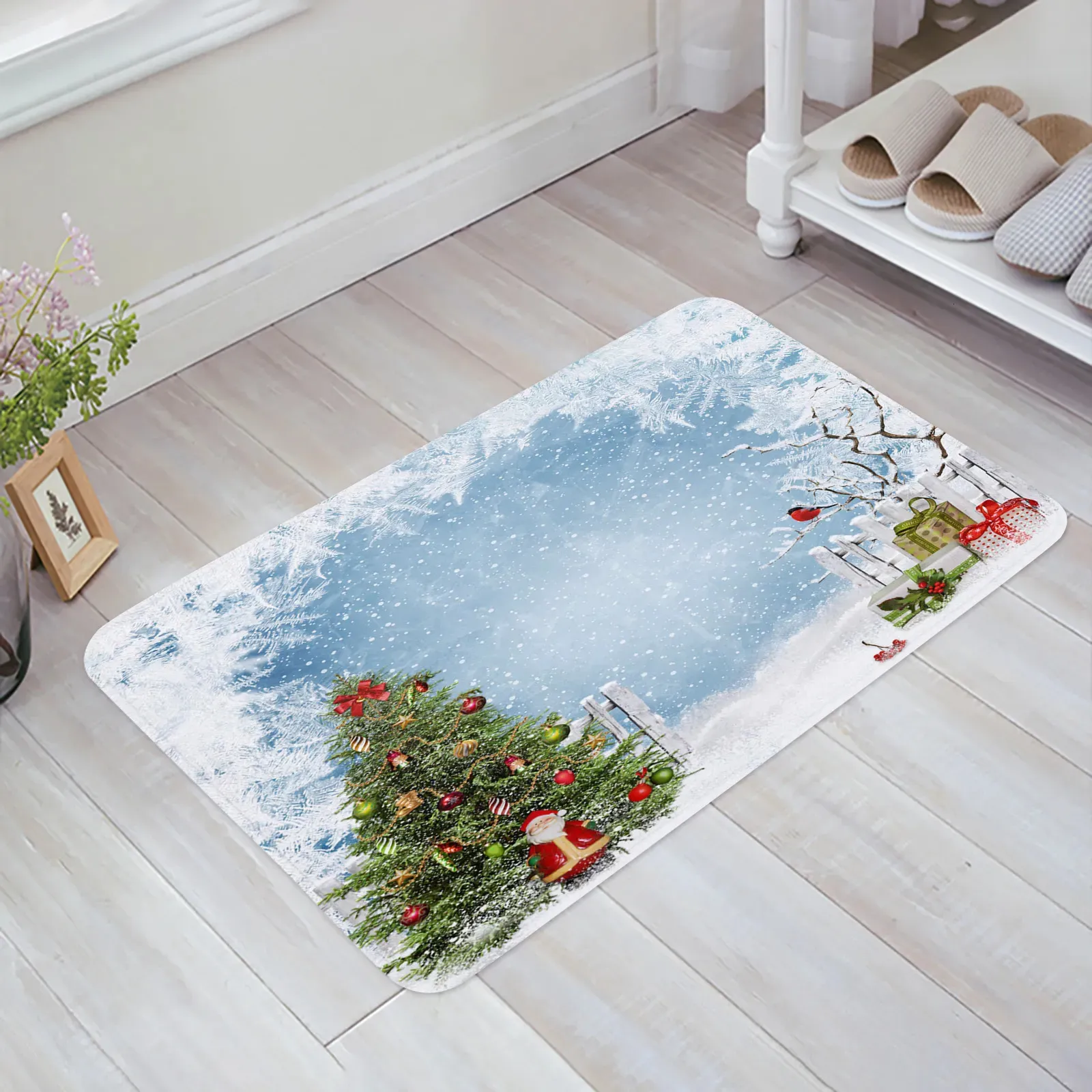 Carpet Christmas Tree Gifts Santa Claus Bells Snowflakes Kitchen