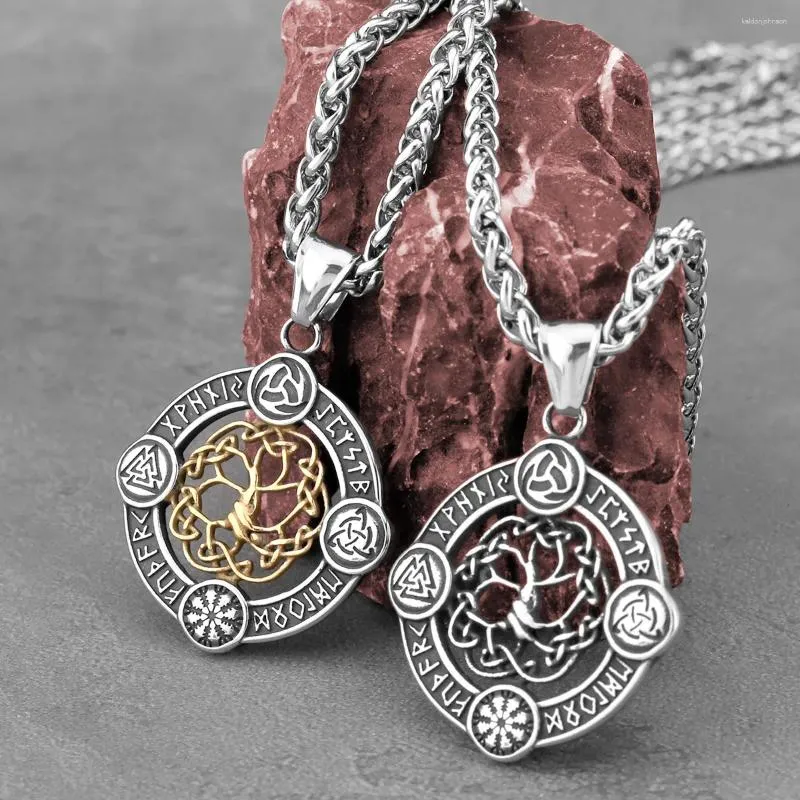 Pendentif Colliers En Acier Inoxydable Vikings Arbre De Vie Runes Collier Hommes Vintage Amulette Mode Mâle Bijoux En Gros