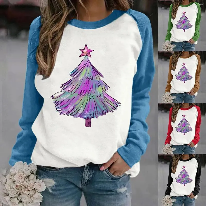 Kadın Hoodies Yuvarlak Boyun Uzun Kollu Mutlu Noel Tunikleri Kadınlar Kalın Sweater Pleece Asimetrik Fmer