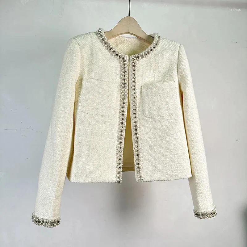 Giacche da donna Abiti francesi Fatti a mano con perle intarsiate di diamanti in tweed Giacca elegante Cappotti caldi di lusso Capispalla femminile Casaco