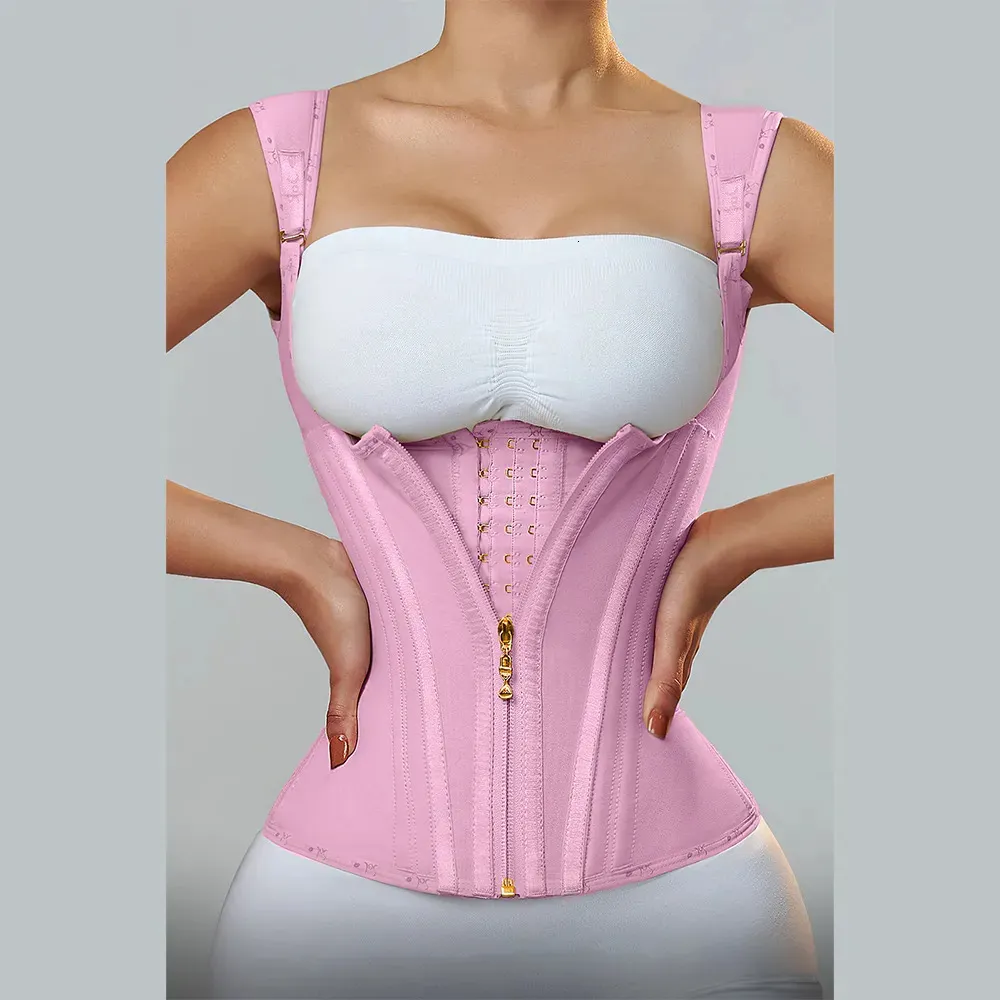 Fajas Colombiana – corset d'entraînement à Double Compression, avec fermeture éclair réglable en os et yeux à crochet, corps à ventre plat 231025