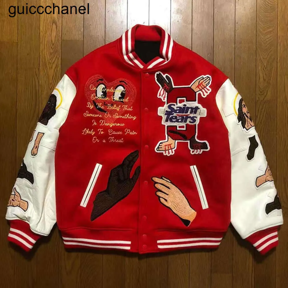 23xx mężczyzn designerska kurtka skórzana Jezus haft moda baseball streetwear patchwork list ASAP Rocky Harajuku College Varsity Bomber Mens płaszcz męski