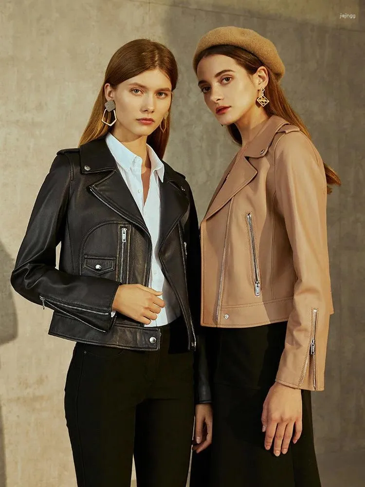 Manteau en cuir véritable pour femme, veste de moto en peau de mouton véritable, à la mode, de haute qualité, 2023