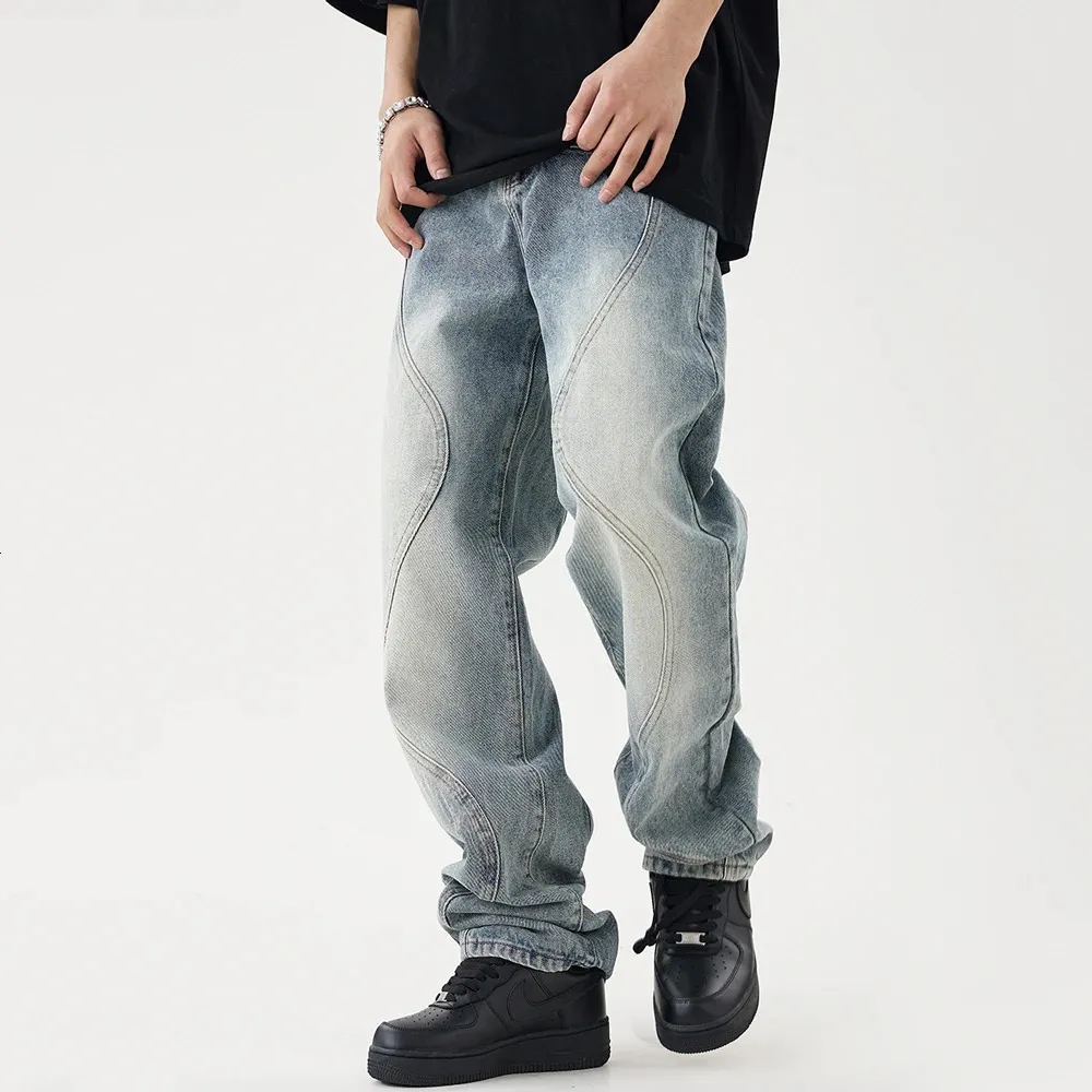 Erkek kot pantolon düz erkekler düz vaqueros pantolon sokak kıyafetleri moda basit hip hop cadde sıkıntılı y2k denim pantolon 231025