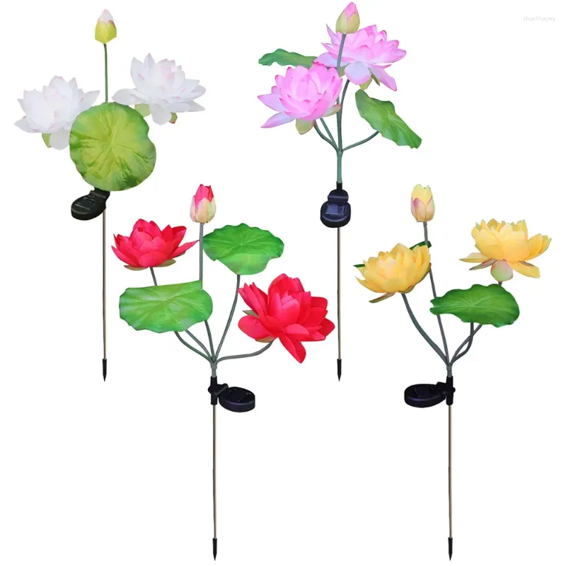 Förpackar Lotus Landscape Lights IP65 Vattentät soldekorativ trädgård realistisk med 3 blommor för yttre dekoration