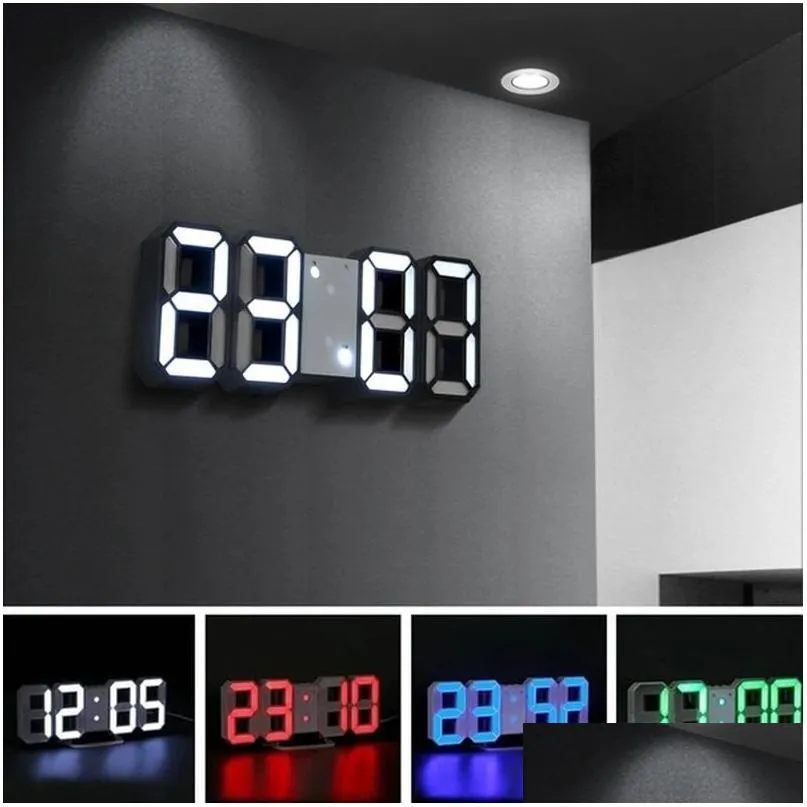 Wandklokken 3D Led-wandklok Digitale wekkers Thuis Woonkamer Kantoortafel Bureau Nacht Drop Levering Dhsk6