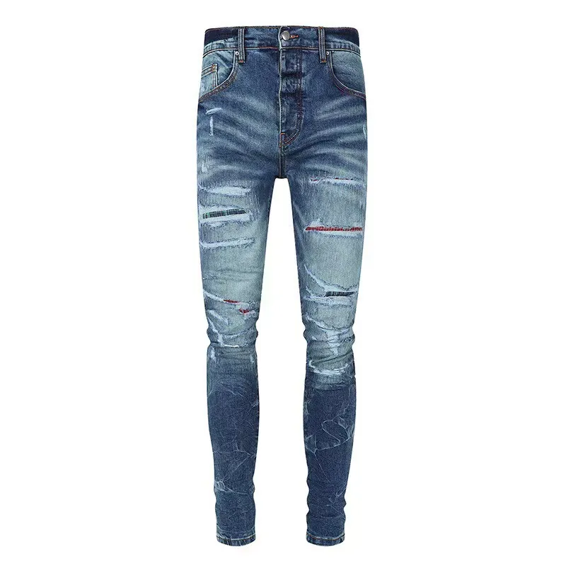 Męskie projektant dżinsy dżinsy dżinsy niebieskie szczupły druk zwykły modny
