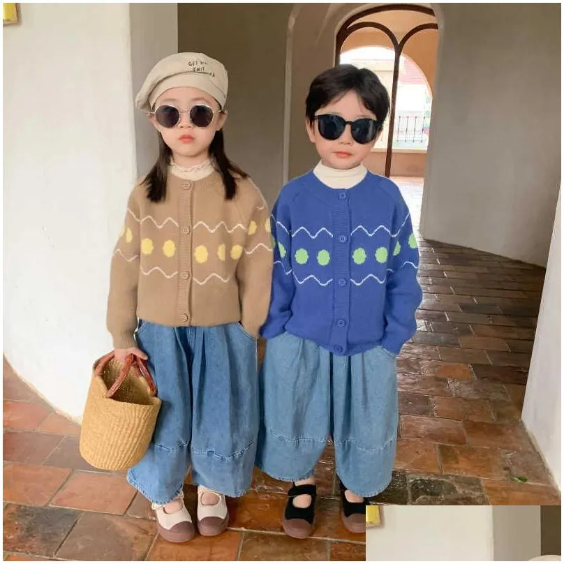 Pullover Girls Sweater Babys Coat Outwear 2021 Khaki Blue Plus Veet Thicken Warm Winter Autumn Knitting Cardigan Childrens Clothing Dhd0L