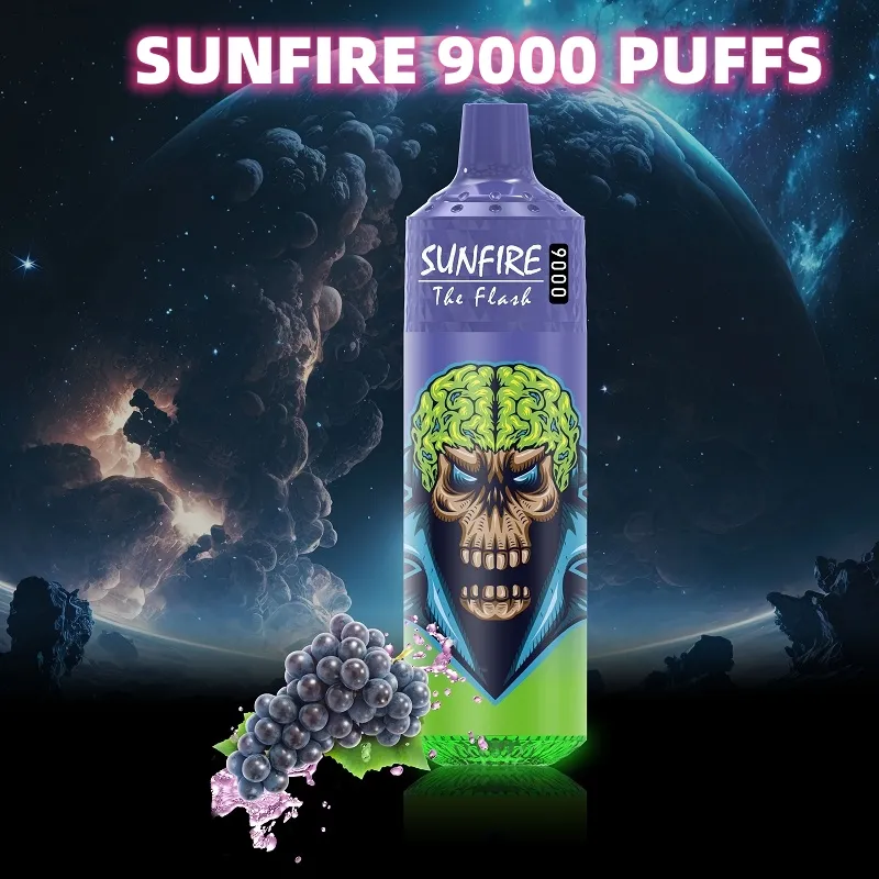 Оригинальный Sunfire Puffs 9000 Одноразовые E -сигареты устройства Pod 9000 Pufs Мощный аккумулятор 16 мл предварительно заполненной картридж сетчатой катушка RGB Light Vape Pen Kit Vas rnm Tornado 9k