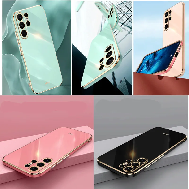 6D Straight Edge Electroplated TPU Soft Shell For Samsung Galaxy S23FE S22 S23 Ultra S21 S23 FE S22 Plus Plating Back Case