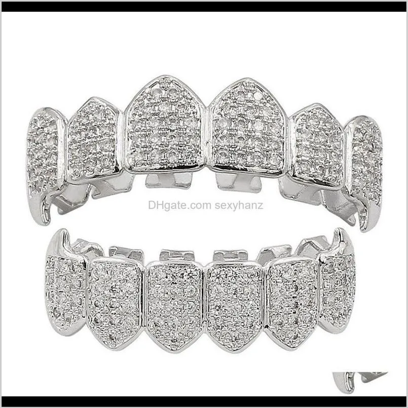 Grillz Body Drop Delivery 2021 HIP HOP DENTAL GRILLS JEWELRY LUXURY MEN WOMEN GRADE QUARITY CUBIC ZIRCONIA PAVED VAMPIRETETH BRA254M