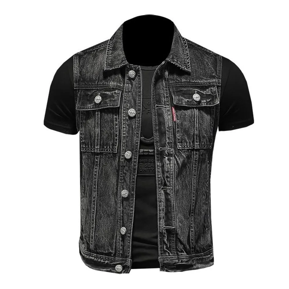 Men's Vests S-5XL Denim Vest Men Sleeveless Jacket Casual Jeans Coat Ripped Slim Fit Male Waistcoat Turn-down Collar Streetwe299o