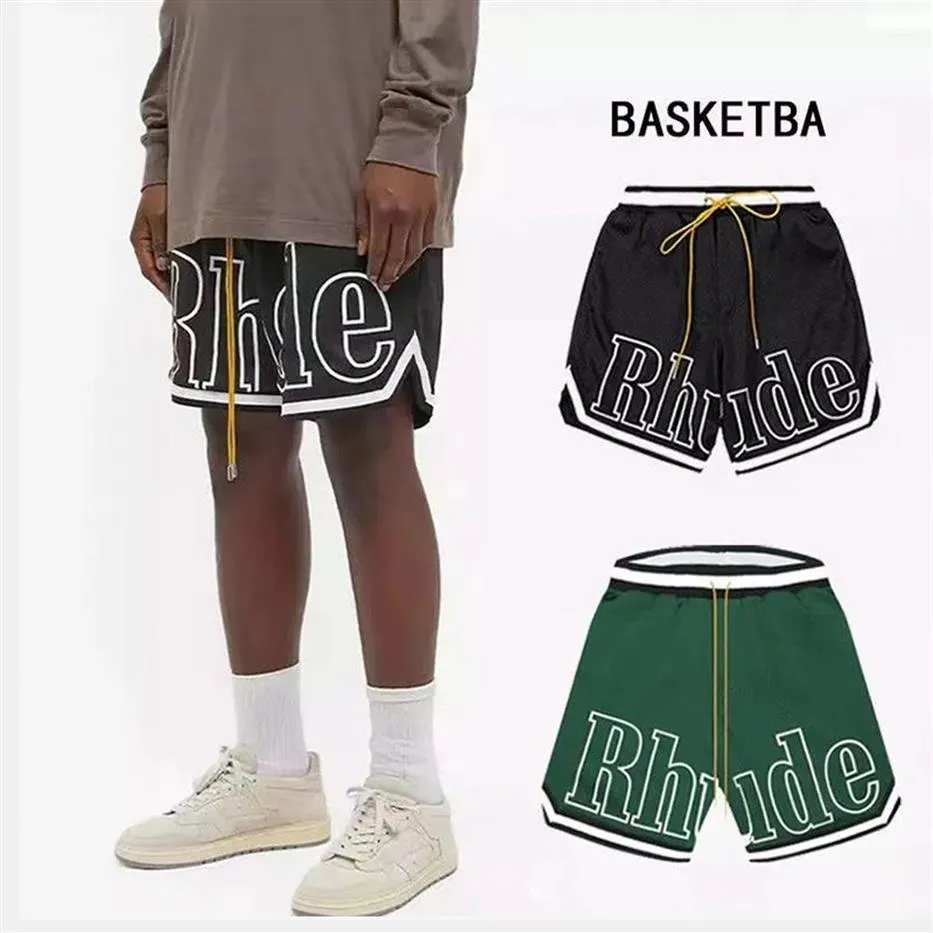 Rhude Mens Mesh Shorts Mode Hommes Femmes Casual Réfléchissant Skateboard Hip Hop Plage Rhude Poche Haute Qualité Bordure Blanche Court A299z