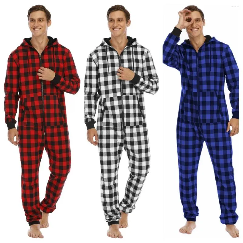 Männer Nachtwäsche 2024 Herbst Winter Casual Flanell Onesies Hoodie Overall Pyjama Männer Overalls Zipper Warme Mode Homewear