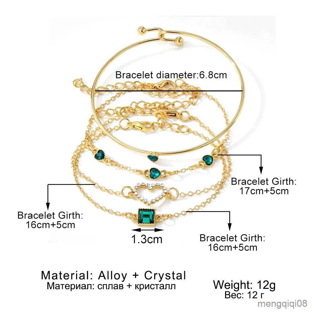 Corrente moda verde em forma de coração pulseira de cristal quadrado para mulheres meninas cor de ouro pulseira presente para amante festa jóias r231025