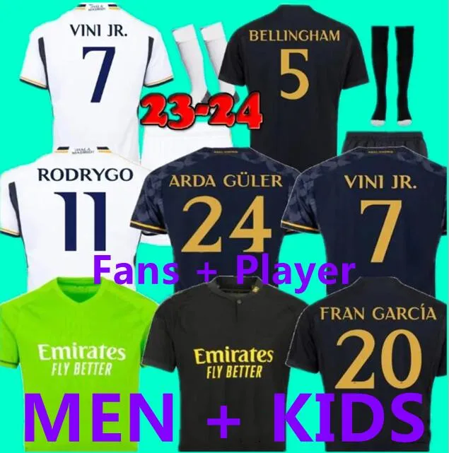 2023 2024 Bellingham futbol formaları 22 23 24 futbol gömlek Real Madrids Camavinga Alaba Modric Valverde Dördüncü Camiseta Erkekler ve Çocuk Üniformaları Vini Jr Arda Guler