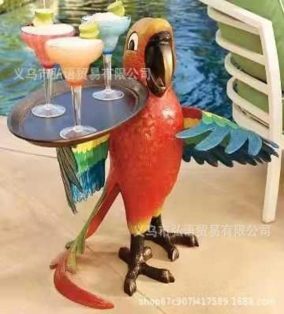Estatuetas decorativas papagaio garçom placa arte criativa ornamentos de resina tridimensional mesa artesanato decoração de jardim t2305163966311