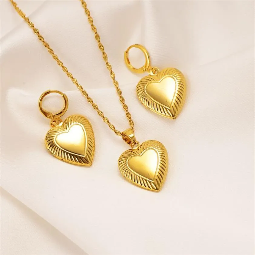 18-каратное желтое однотонное золотое ожерелье GF, серьги, индийское этническое сердце, кулон-цепочка, женские комплекты ювелирных изделий, цепочки для свадьбы, party290A