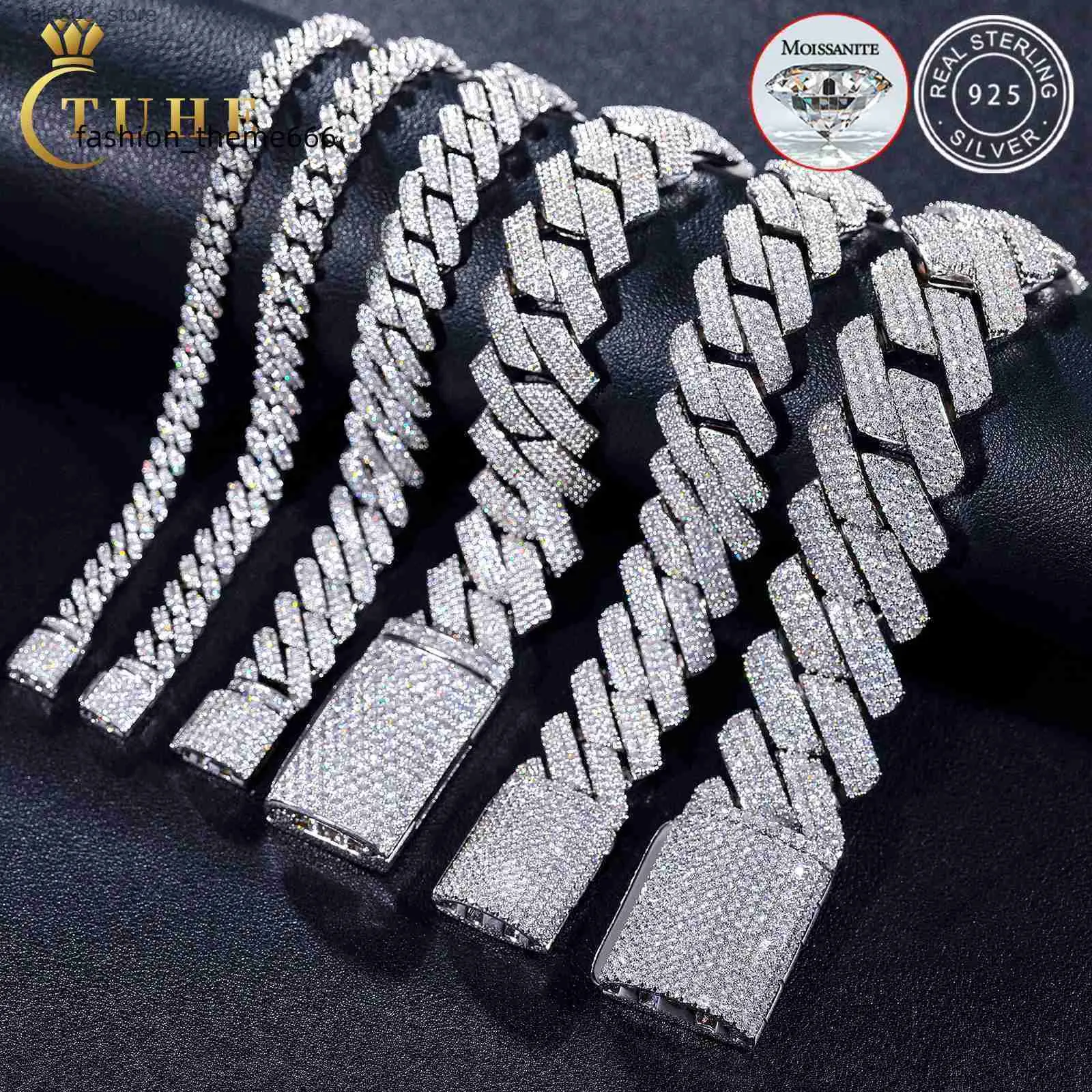 Bracelets de charme Bracelets de charme 8mm-25mm Pass Diamond Testeur 925 Argent Sterling Plein Vvs Moissanite Glacé Lien Cubain Bracelet de Cheville Bracelet pour Hommes Femmes Q231025