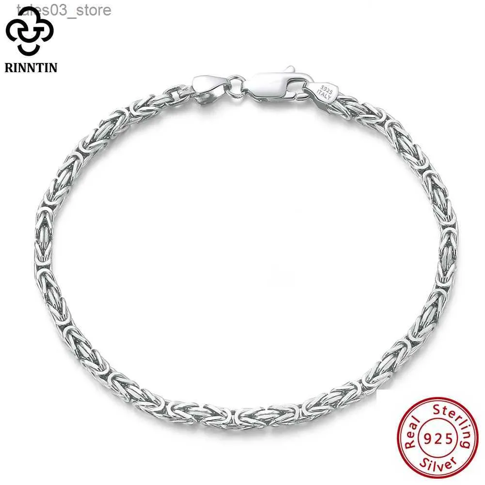 Charme Pulseiras Rinntin 925 Sterling Silver Italiano 2.5mm Handmade Flat Byzantine Chain Pulseira para Mulheres Pulseira de Luxo Fine Jewelry SB122 Q231025