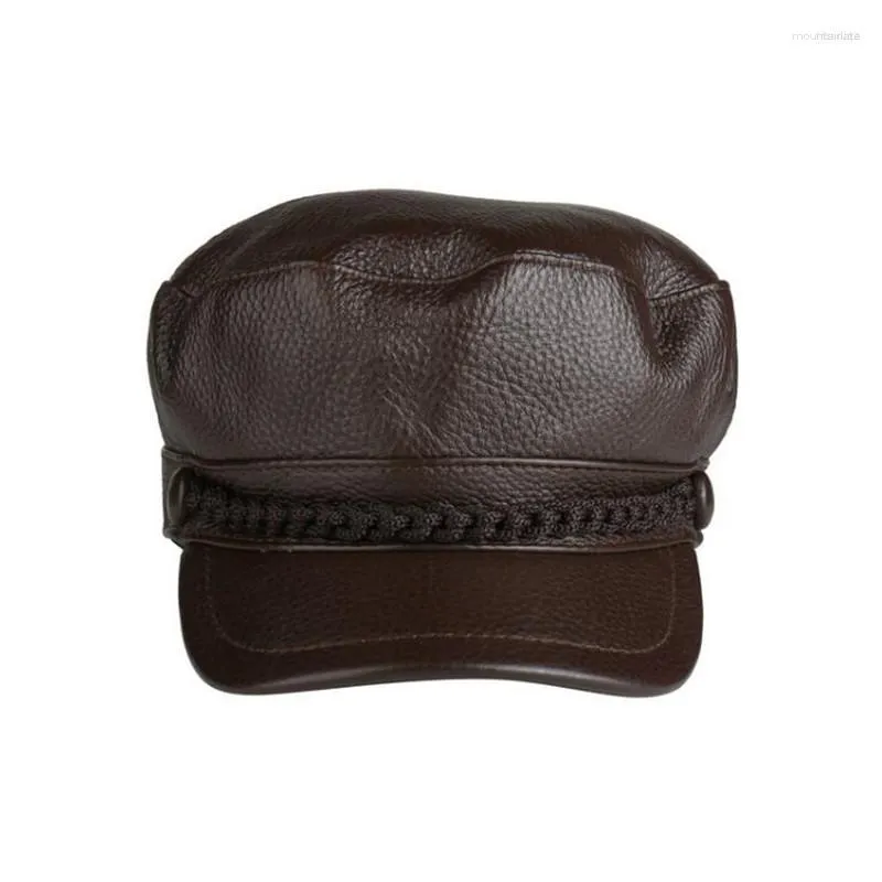 Berets outono inverno chapéu de couro genuíno masculino plana viseira chapéus ao ar livre recreativo de meia-idade velho masculino moda boné h6931