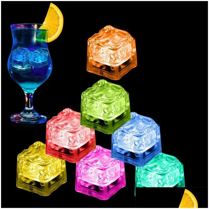 Decoração de festa LED Gadget Cores Mini Romântico Luminoso Artificial Cubo de Gelo Flash Luz Casamento Decoração de Festa de Natal Drop Deli Dhmwk