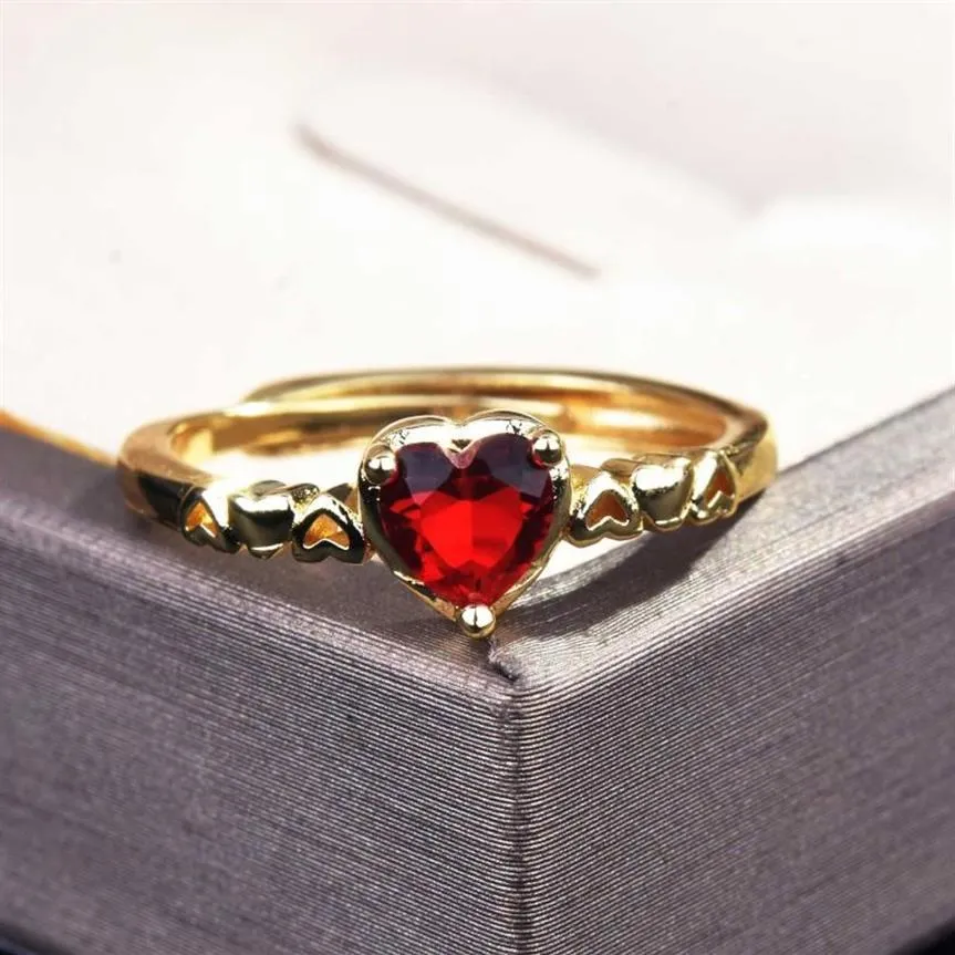 Anéis de casamento requintado vermelho coração-forma cristal zircão anel para mulheres encantos jóias de aniversário elegante senhoras acessórios de festa271z