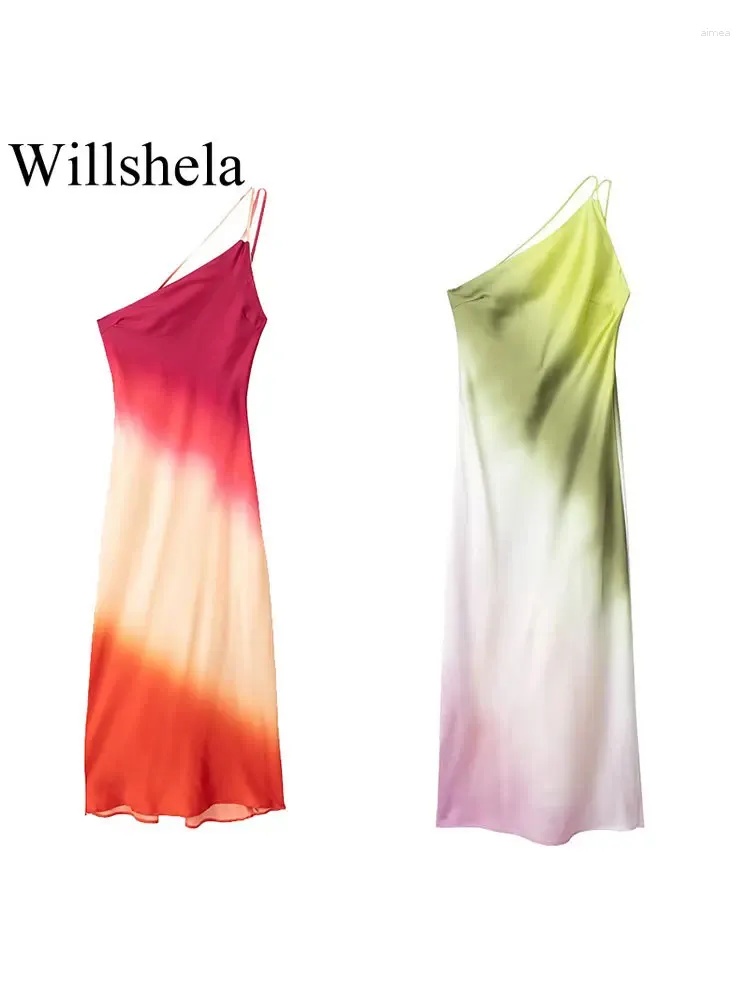 Robes décontractées Femmes Mode Tie Dye Imprimé Dos Nu À Lacets Robe Midi Vintage Une Bretelles Asymétrique Femme Chic Dame