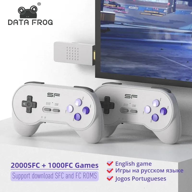 Game Controllers Joysticks Data Frog USB Wireless Handheld TV Video Console Build In 3000 Games for SFC Retro Dendy Game Console Portable Retro Game Stick 231024