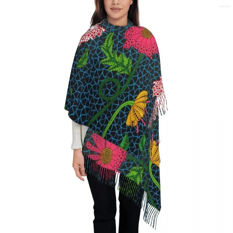 Шарфы Yayoi Kusama с цветами, шаль для женщин, зимний теплый большой мягкий шарф, художественный абстрактный горошек, шейный платок с тыквой и кисточкой