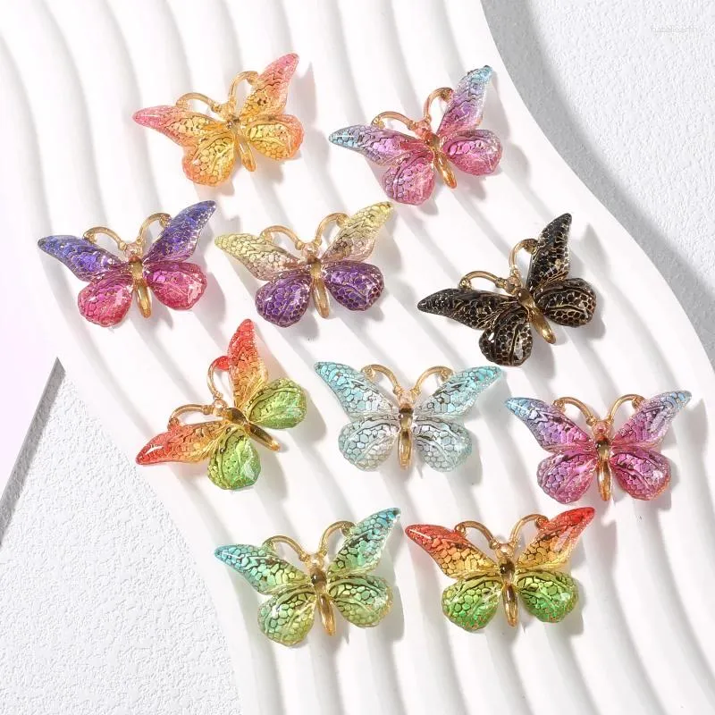 Encantos 10 pçs 23x28mm colorido acrílico borboleta pingente para fazer jóias diy artesanal colar pulseira chaveiro acessórios